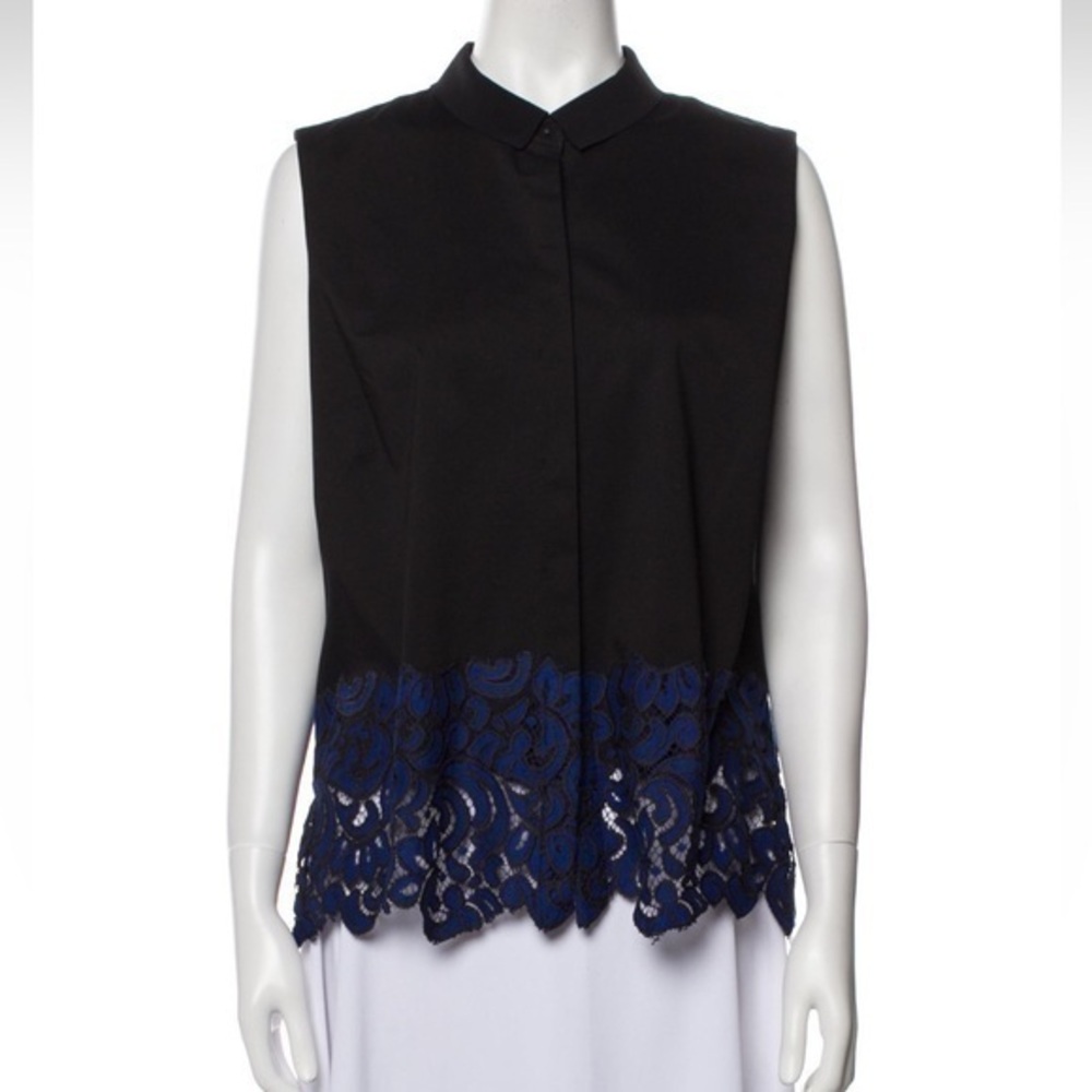 Elie Taheri Lace Button Up Collar Blouse Size Large
